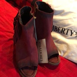 Liberty Black Leather open toe ankle boots